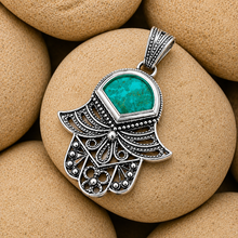 Silver eilat stone filigree hamsa pendant