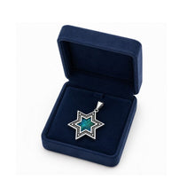 Silver Star of David Eilat Stone Pendant Displayed in Luxury Blue Jewelry Gift Box