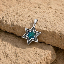 Silver Star of David Pendant with Eilat Stone on Natural Rock – Handmade in Israel