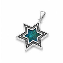 Sterling Silver Star of David Pendant with Genuine Eilat Stone on White Background