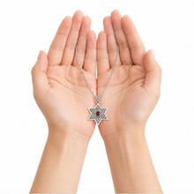 Sterling Silver Star of David Necklace with Garnet Stone in Hands