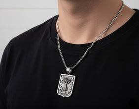 925 Silver Emblem of Israel Pendant, Hebrew Menorah Pendant