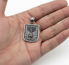 925 Silver Emblem of Israel Pendant,Hebrew Menorah Pendant