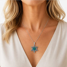 Silver Star of David Eilat Stone Pendant Displayed in Luxury Blue Jewelry Gift Box