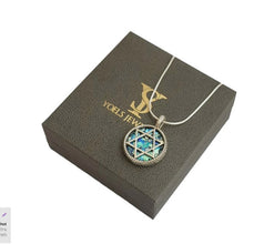 925 Silver Star of David Roman Glass Shema Israel Pendant Necklace
