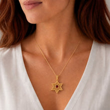 14K Gold Filigree Star of David Pendant with Red Garnet – Handmade in Israel