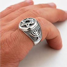 Sterling Silver Star of David Menorah Ring on Men's Hand Handmade in Israel