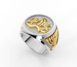Gold Ten comandments mens lion ring