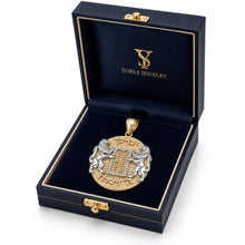 Ten Commandments gold pendant with lions in a box 