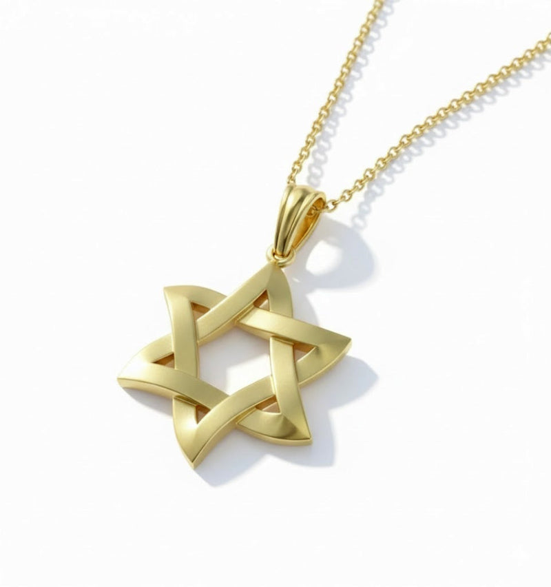 Gold Star of david pendant on a white background Yoels Jewelry Judaica Jewelry from Israel