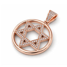 Rose gold pendant with Star of David design on a white background