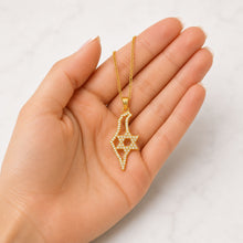 14K Gold Israel Map Star of David Pendant with Diamonds – Handmade Jewish Necklace from Israel