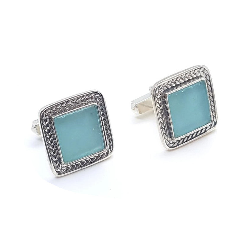 Ancient Hand Made  Roman Glass 925 Sterling Silver Cufflinks