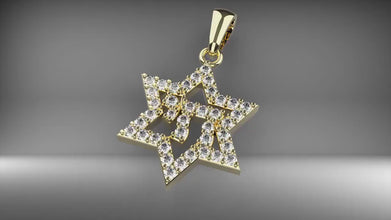 14k Yellow Gold Jewish Star of David Chai Pendant Real View