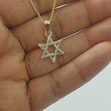 14k Gold Star of David Diamond Necklace Set Real view 