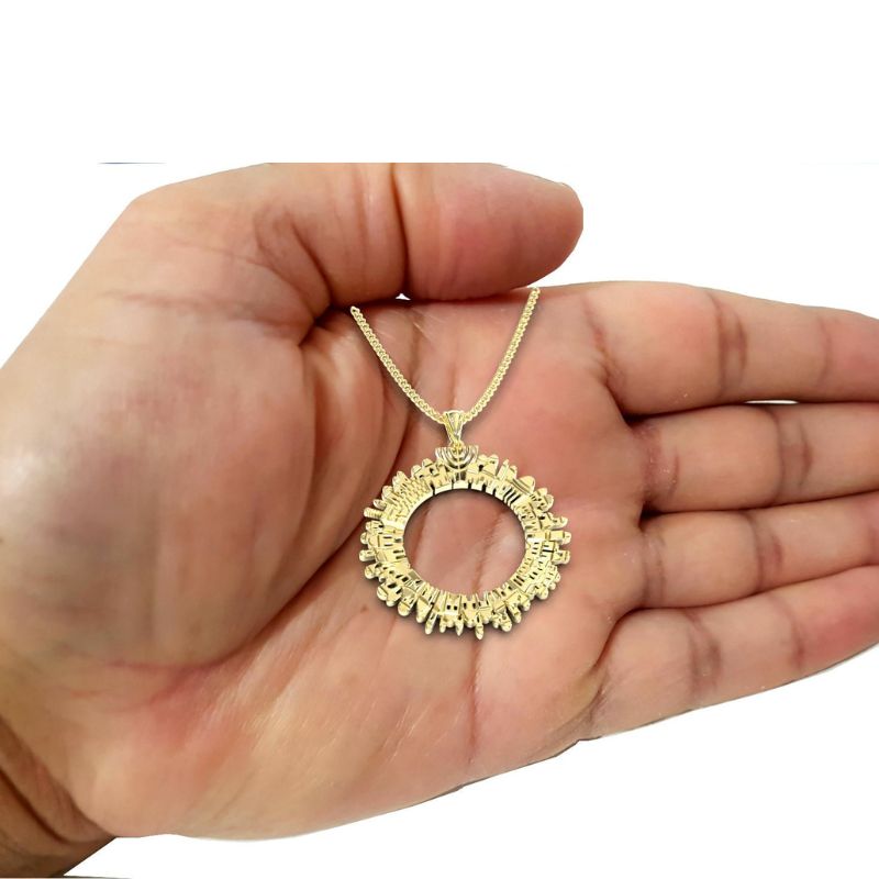 14K Gold 3D Jerusalem Pendant on hand