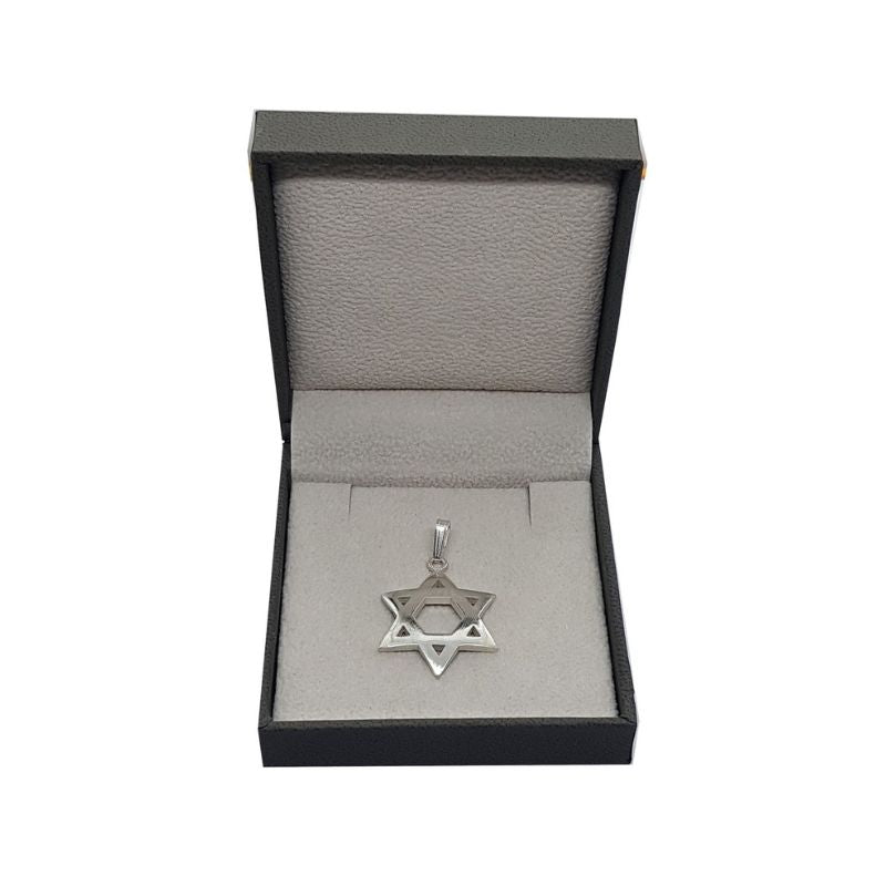 14K Gold Domed Jewish Star of David Pendant inside box front