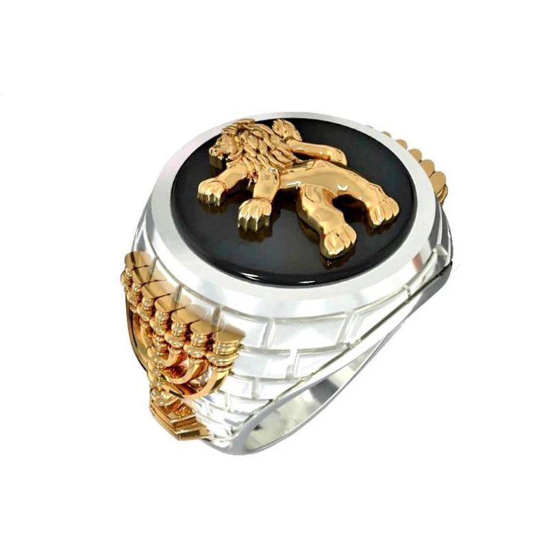 14K Gold Menorah Lion of Judah Ring Close View