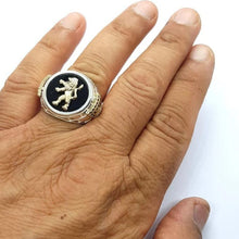 14K Gold Menorah Lion of Judah Ring finger view