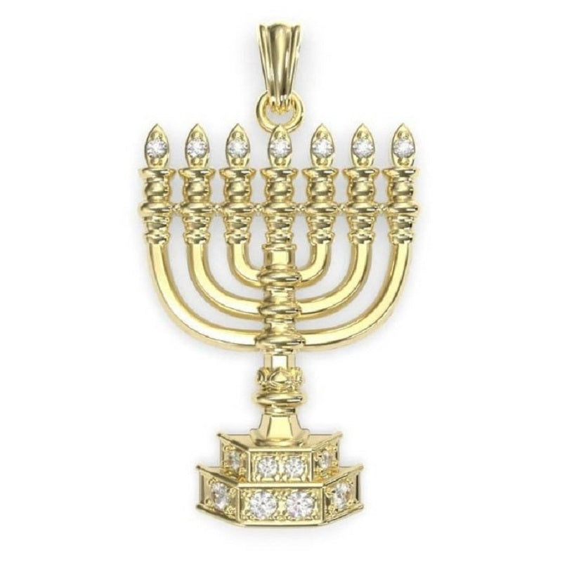 14K Gold Menorah Pendant Front View