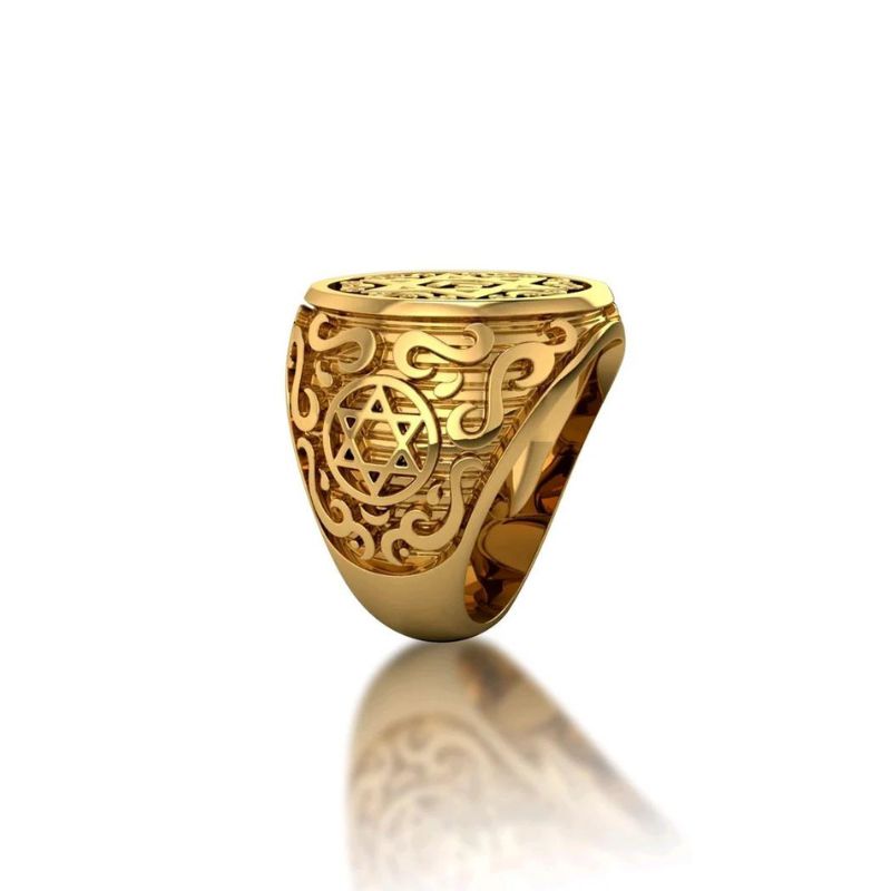 14K Gold Star of David Jewish Ring Side View