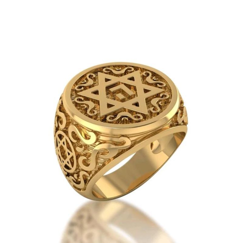 14K Gold Star of David Jewish Ring Front View