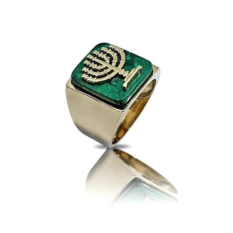 14k Gold Eilat Stone Menorha Ring Front View