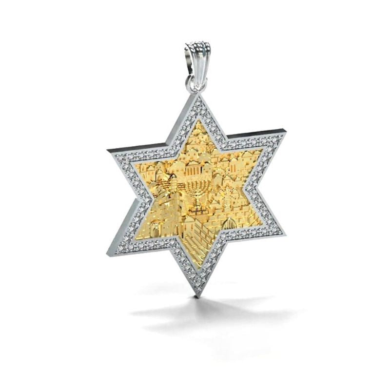 14k Gold Jerusalem Star of David Pendant Side View