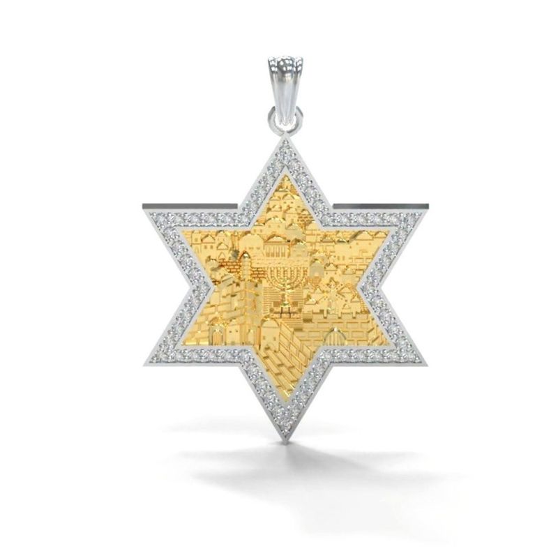 14k Gold Jerusalem Star of David Pendant front view