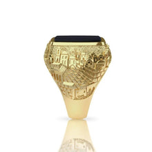 14k Gold Onyx Stone 3D Jerusalem Ring Side View