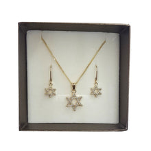 14k Gold Star of David Diamond Necklace Set Close View