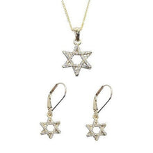 14k Gold Star of David Diamond Necklace Set Full view