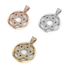 14k Gold Star of David Diamond Round Pendant 3 Color