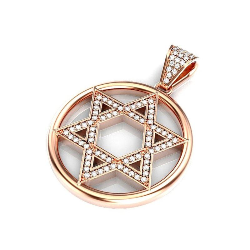 14k Gold Star of David Diamond Round Pendant Rose Gold Color