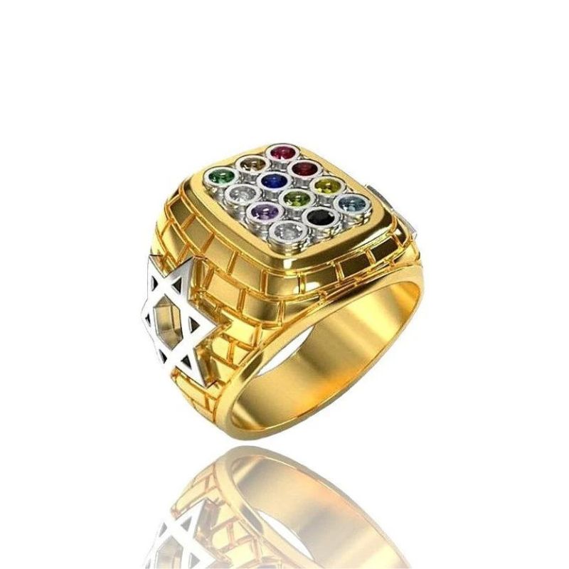 14k Gold Star of David Hoshen Ring Front View