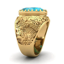 14k Gold Topaz Stone 3D Jerusalem Ring Side View