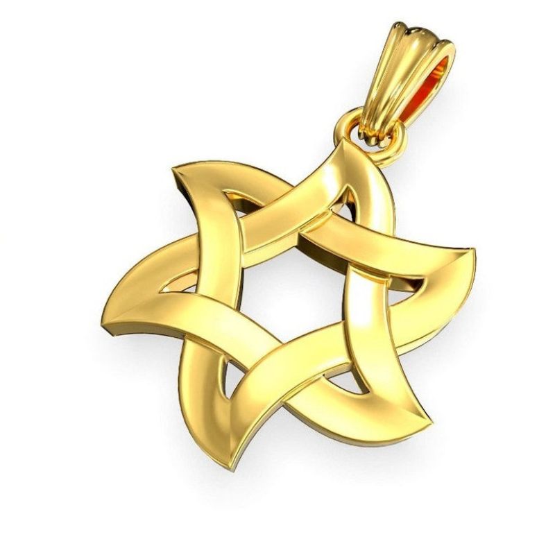 14k Gold Unisex Star of David Pendant Front View