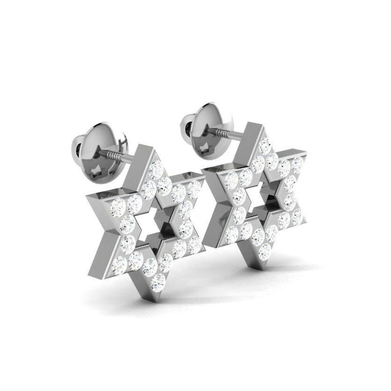 14k White Gold Jewish Star Of David Earrings Side View