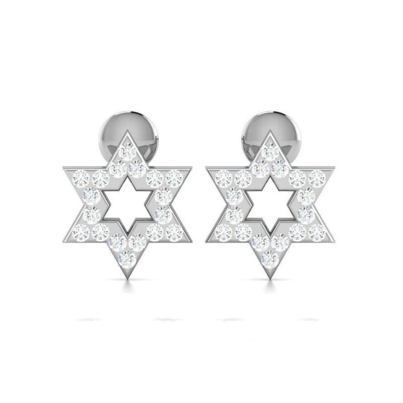 14k White Gold Jewish Star Of David Earrings front View