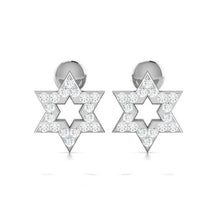 14k White Gold Jewish Star Of David Earrings front View