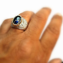 14k White Gold Sapphire Stone 3D Jerusalem Ring on Finger
