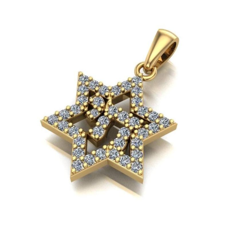 14k Yellow Gold Jewish Star of David Chai Pendant Side View