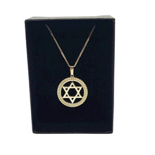 4k Gold Star of David Floral Round Pendant on box front view