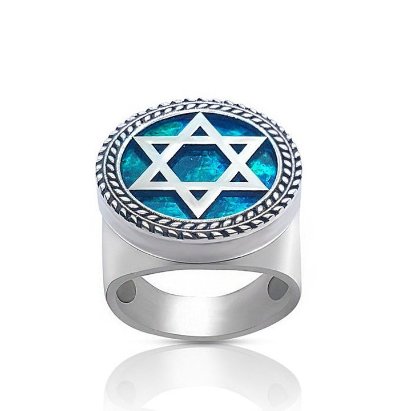 925 Silver Eilat Stone Star of David Ring Front View