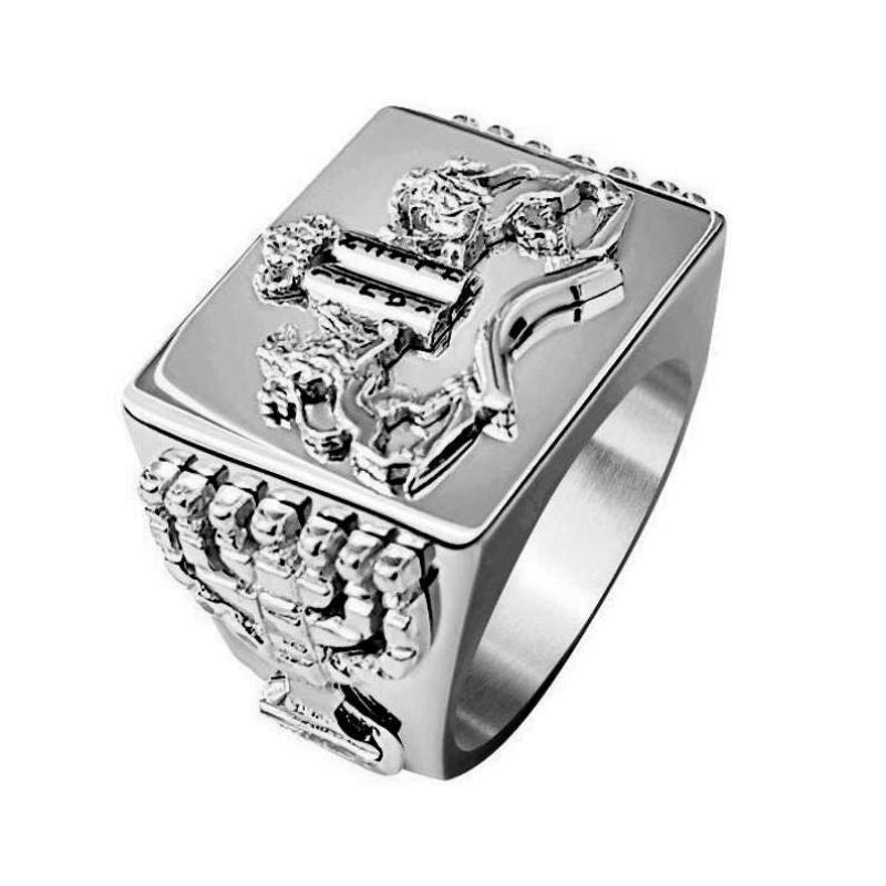 925 Silver Ten Commandments Lion of Judah Ring Front View