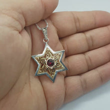 9k Gold Star of David Pendant set with Garnet
