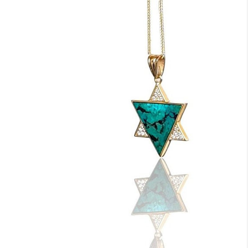 9k Gold Eilat Stone Star of David Diamond Pendant front view