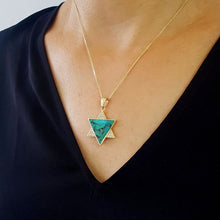 9k Gold Eilat Stone Star of David Diamond Pendant around neck
