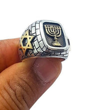 925 Silver Gold Star of David Menorah Ring, Lion Ring close view