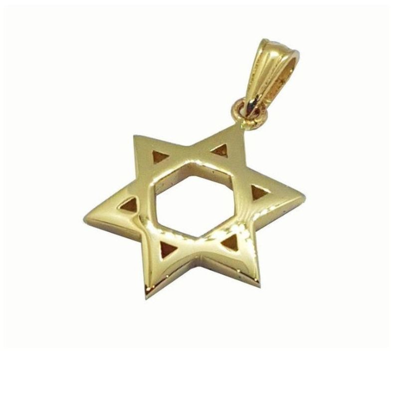 14K Yellow Gold Domed Star of David Pendant Front View